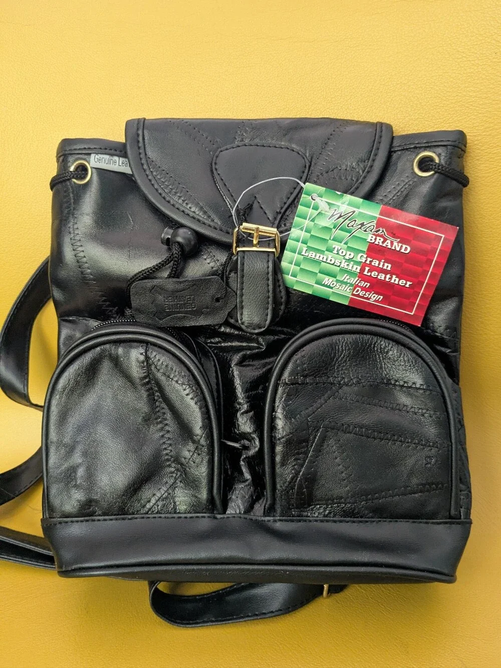 NWT Maxam Lambskin Leather Vintage Mosaic Patchwork Black Backpack